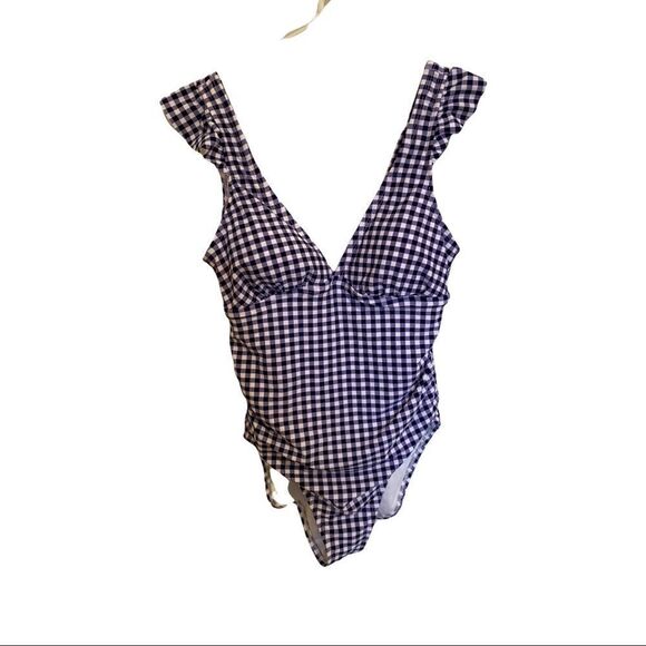 Kona Sol Blue & White Checkered One Piece. Super Cute! - Picture 2 of 5